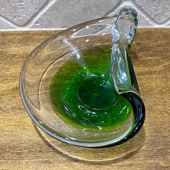 VINTAGE ITALIAN HAND BLOWN ART GLASS CLEAR & LIME GREEN BOWL - Picture 3 of 10